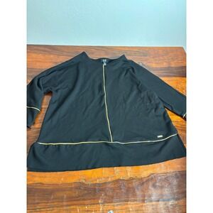 Jones New York‎ Signature Black Gold Trim Tunic Top Womens Large Knit 3/4 Sleeve
